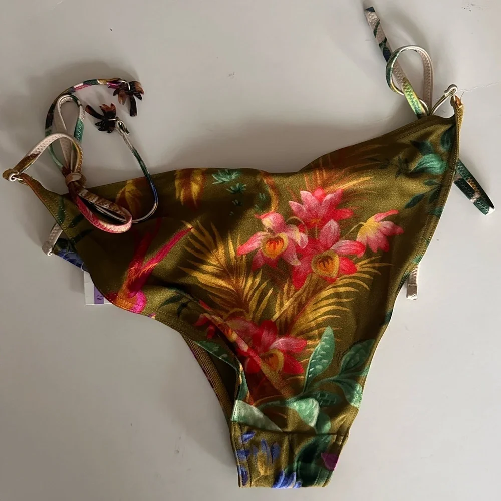 Zimmermann Bikini Bottom Tropicana Triangle Floral Palms Swimwear Sz 4